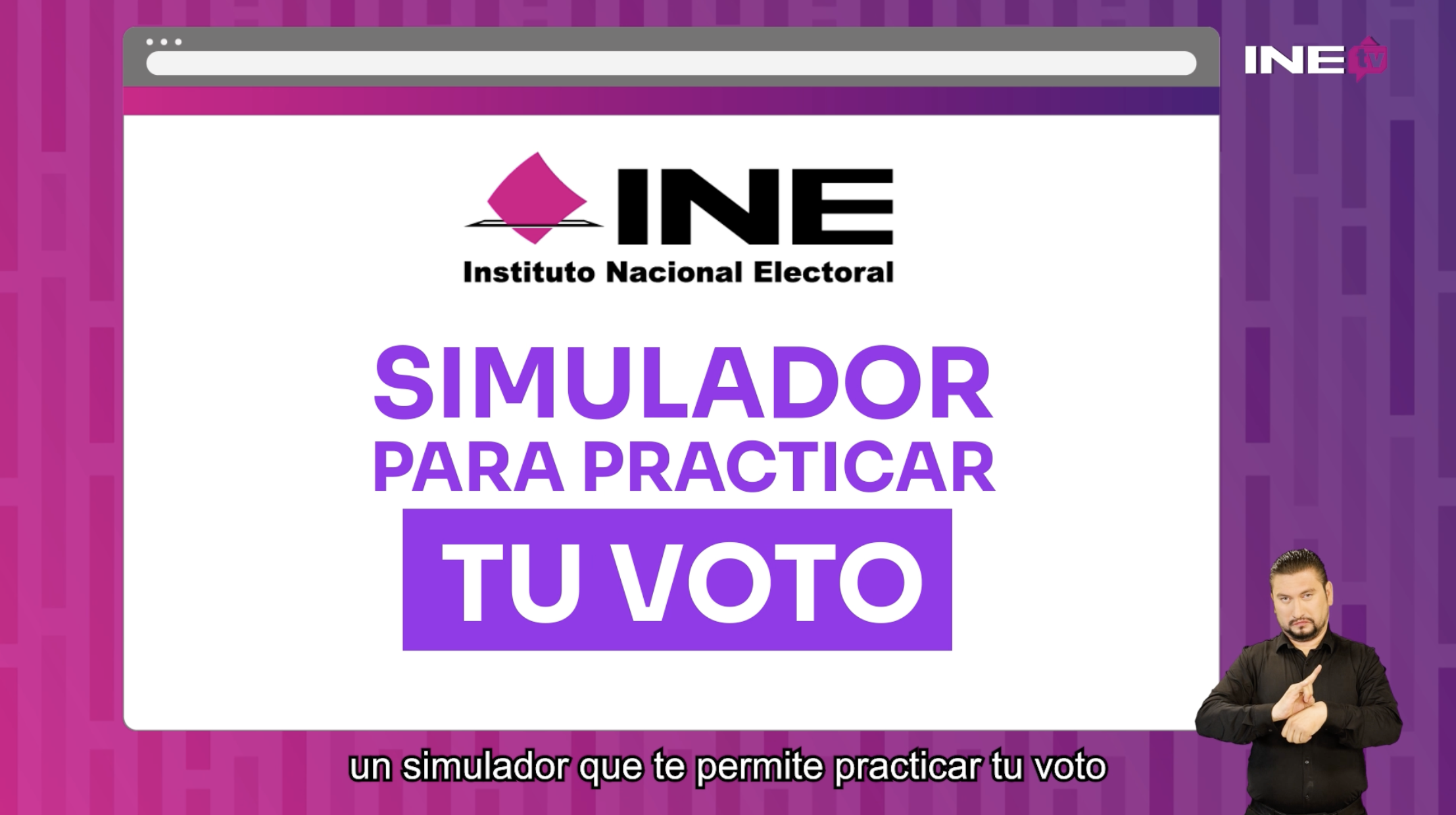 Pantalla de sitio de internet con la leyenda, INE presenta el simulador para practicar el voto